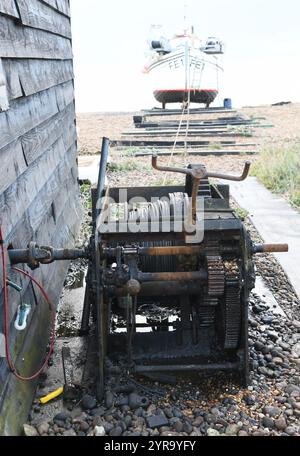 Oily boat winch Stock Photo