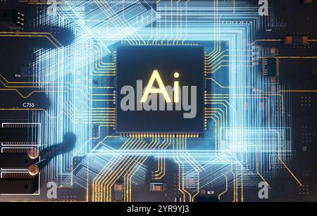 AI (Artificial Intelligence) technology,CPU Concept with Circuit Board Stock Photo