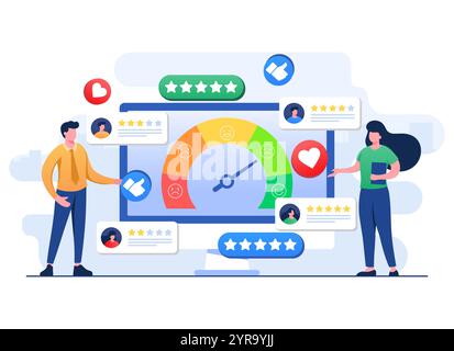 Business people evaluating options and feedbacks of users and customers, Satisfaction meter, User experience, Consumer review, feedback Stock Vector