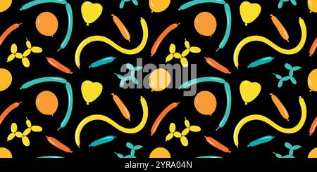 Color balloons on a dark background. Horizontal seamless pattern. Stock Vector