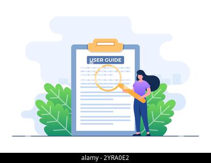 Character checking user manual book, Handbook, Guidebook, instruction book, Customer guide, Useful information, Technical document, Help, Specificatio Stock Vector