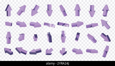Set of isometric arrows. UI and UX design elements for website, application, program or video game. Navigation and direction. 3D vector collection Stock Vector