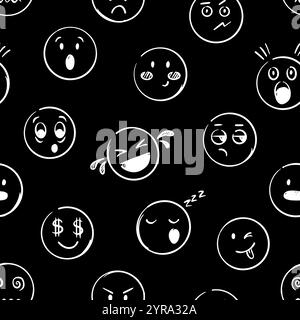 Different emotional expressions faces seamless pattern. Decorative hand drawn print for wrapping or fabric. Positive web page template, vector Stock Vector