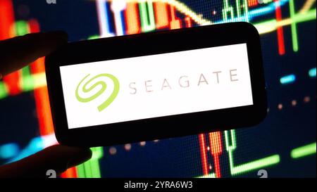 Konskie, Poland - December 02, 2024: Seagate Technology company logo displayed on mobile phone Stock Photo