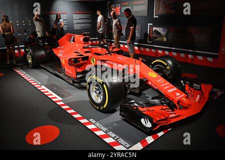 Italy, Maranello: Museo Casa Enzo Ferrari, a museum focused on the life and work of Enzo Ferrari. Ferrari SF71H was a Formula One racing car designed Stock Photo