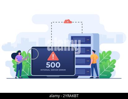 500 Internal server error concept flat illustration, Website error, Network error, Cloud computing concept for landing page, web design, banner, infog Stock Vector