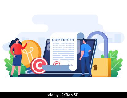 Copyright concept flat illustration vector template, Intellectual property, Copyright, Authorship rights, Online legal document, Patent for creativity Stock Vector