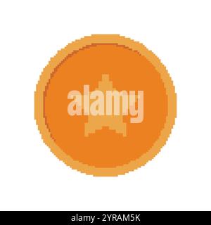Bronze Orange Star Coin Icon in Pixel Art Style. Vintage Digital Currency. Retro Gaming Currency Collectible. Isolated Vector Illustration Stock Vector