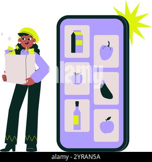 Smartphone Displaying Grocery Categories In Flat Vector Illustration ...