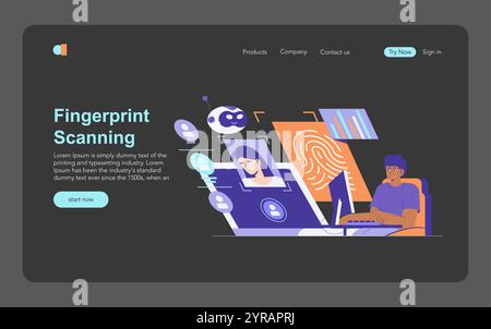 Forensics Technology concept. Digital fingerprint scanning and identity verification. Cybersecurity, biometrics authentication, and modern investigation tools. Vector illustration. Stock Vector
