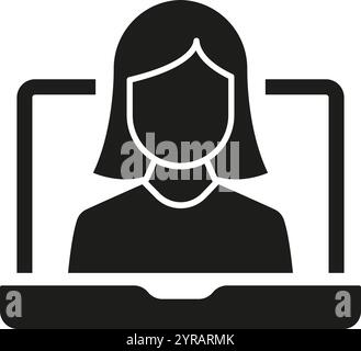 Online Video Call with Woman Silhouette Icon for Virtual Support and Communication. Online Video Conference Glyph Symbol. Virtual Meeting and Remote Stock Vector