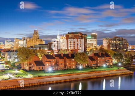 Buffalo, New York, USA downtown city skyline on lake Erie at dawn. Stock Photo