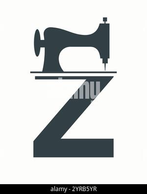 Initial Letter Z Tailor Logo Design with Tailoring Machine Symbol Concept For Embroider, Textile, Cloth and Fabric Template Stock Vector