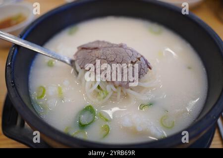 ox bone soup is a traditional Korean food made by boiling beef bones Stock Photo