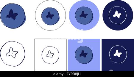 Hand drawn Cute Blueberry Icon logo graphic line fruit vector illustration design for kids and children books for learning fruits and alphabet isolate Stock Vector