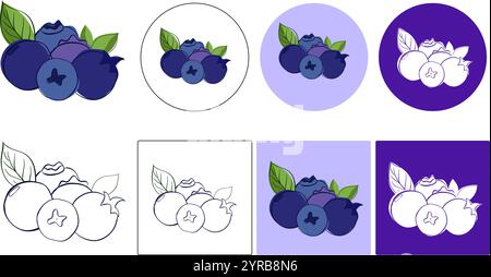 Blueberry vector graphic line composition logo illustration. Bilberry whortleberry huckleberry hurtleberry sign. Fruit berry and vegetable logo Stock Vector