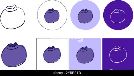 Blueberry Icon logo Set. Vector graphic line Illustration on transparent and colored background Stock Vector