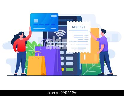 Contactless payment flat illustration vector template, Wireless mobile payment by credit card, Invoice, Shopping concept, Payment machine, Debit card Stock Vector