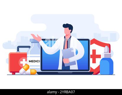 Doctor talk online concept flat illustration vector template, Online consultation service, Ask doctor, Online medical advice, Telemedicine, Digital pr Stock Vector