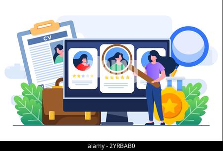 Job candidates list flat illustration vector template, Employment, Job search, Recruitment, Human resource management and hiring concept for website b Stock Vector