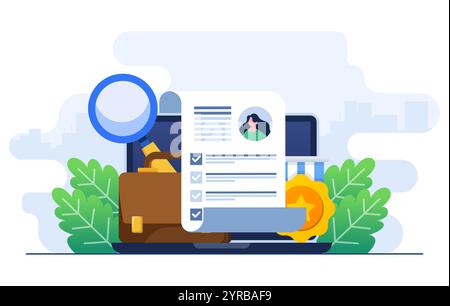 Online job applications or CV of a potential job candidate, Hiring concept flat illustration vector template, Job interview, Recruitment, We are hirin Stock Vector