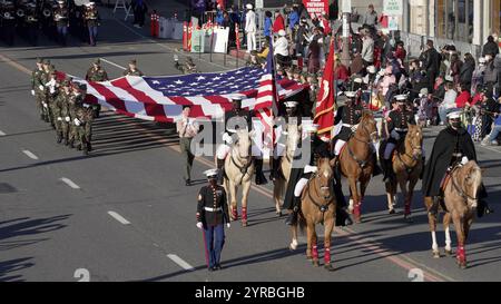 JANUARY 1, 2022, PASADENA, CA., USA - 133rd Tournament of Roses, Rose Bowl Parade, Pasadena begins 2022 New Year features Marine Corps. Honorary Horseback Color Guard - last in USA from Barstow CA Stock Photo