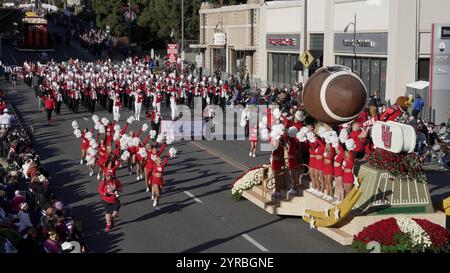 JANUARY 1, 2022, PASADENA, CA., USA - 133rd Tournament of Roses, Rose Bowl Parade, Pasadena begins 2022 New Year features Marching Utes from University of Utah in Rose Bowl Game Stock Photo