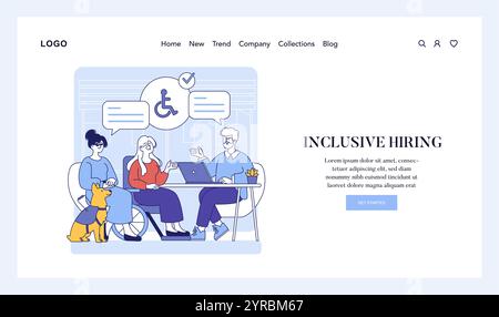 Inclusion in media and work concept. Diverse team members engaging in a workplace discussion. Professional, accessible, and supportive work environment. Vector illustration. Stock Vector