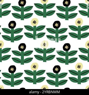 Flowers on white background. Seamless pattern. Modern style graphic. Stock Vector