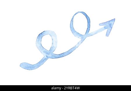 Blue watercolor swirl arrow with loop design on white background for creative direction concepts. Stock Photo