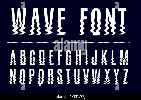 Wavy liquid font. Letters and numbers going under water. Soft lines ...
