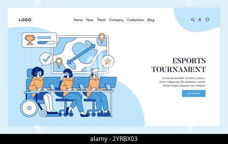 Accessible Esports web banner featuring gamers with disabilities engaged in competitive gaming, showcasing inclusion and technology. Vector illustration. Stock Vector