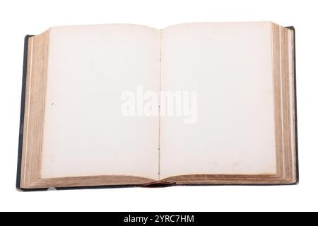 Empty opened vintage book isolated on white background Stock Photo