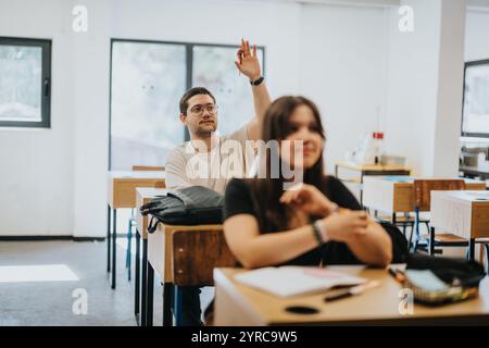 Engaged high school students participating actively in a classroom setting Stock Photo