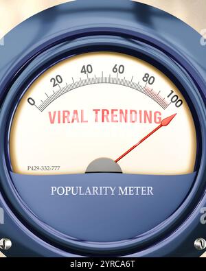 Viral Trending and Popularity Meter that is hitting a full scale, showing a very high level of viral trending Stock Photo