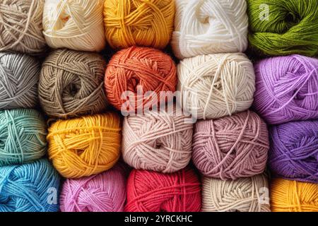Colorful background of multicolored yarn for knitting and crocheting Stock Photo