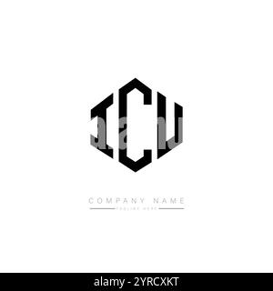 ICU letter logo design with polygon shape. ICU polygon and cube shape logo design. ICU hexagon vector logo template white and black colors. ICU monogr Stock Vector