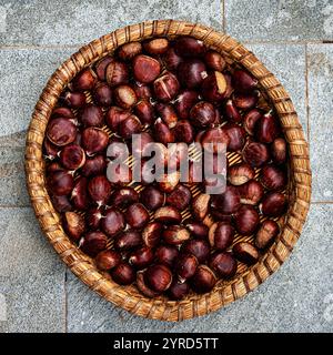 basket of delicious Avellino chestnuts Stock Photo