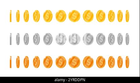 Gold coin turnaround, rotation at different angles for videogame app ...