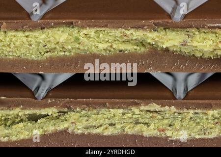two bars of Dubai chocolate stacked on top of each other Stock Photo