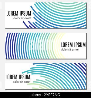 Set of blue abstract header banners with curved lines and place for text. Vector backgrounds for web design. Stock Vector