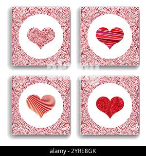 Set of four backgrounds with red hearts. Symbol of love. Elements for wedding template. Stock Vector