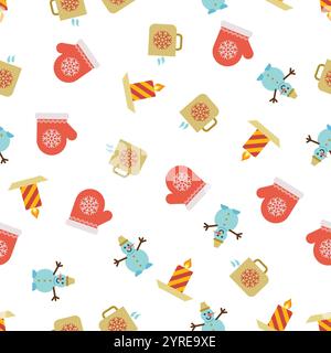 Christmas Seamless Pattern with icons in flat style. Vector illustration Stock Vector
