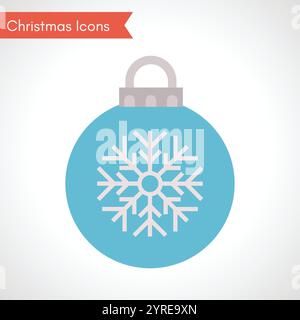 Blue Christmas Ball with snowflake. Christmas Icon. Vector illustration Stock Vector