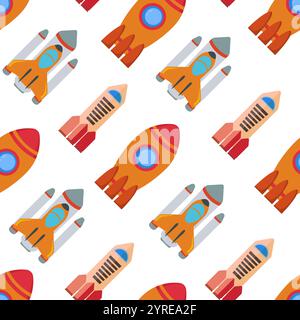 Seamless pattern with space rocket. Vector illustration. Stock Vector