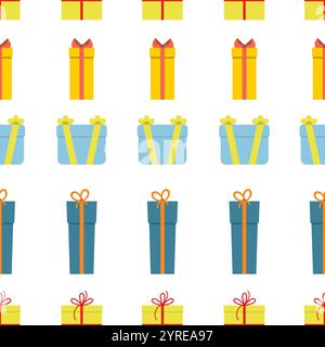 Seamless pattern with gift boxes on white background. Vector illustration Stock Vector