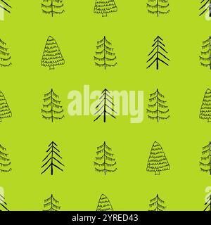 Seamless pattern with hand drawn Christmas trees. Sketched firs.  Winter holiday doodle elements. Vector illustration Stock Vector