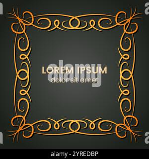 A square golden monogram element on a dark background. Vector illustration. Stock Vector