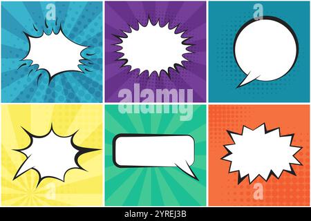 Set of bright retro speech bubbles with background Stock Vector