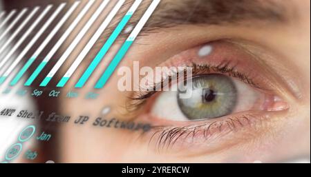 Image of data processing over close up of man's eye Stock Photo